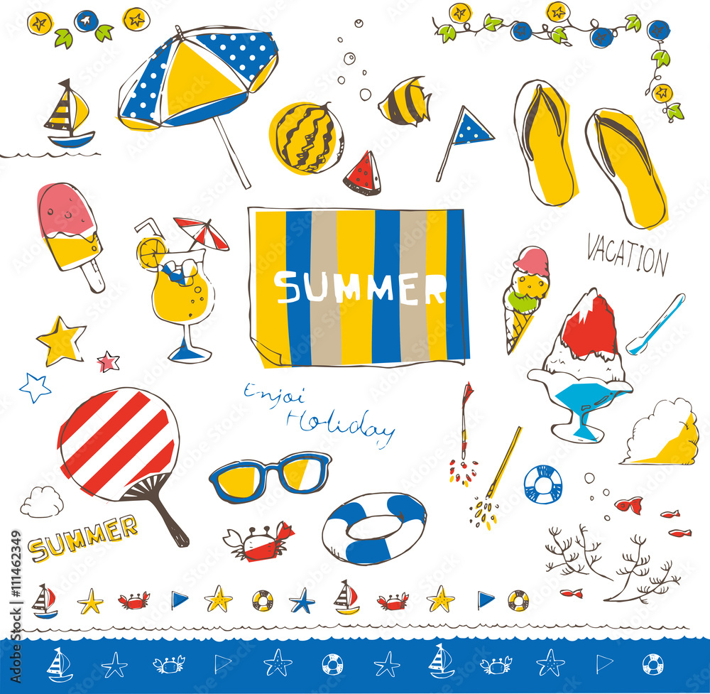 夏素材セット白背景stock Vector Adobe Stock