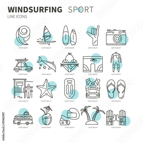 Set of vector icons windsurfing