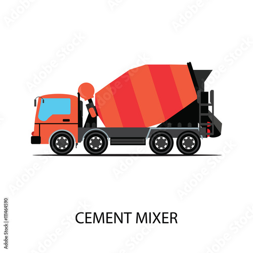 Cement mixer truck isolated on white background, transportation vector illustration.