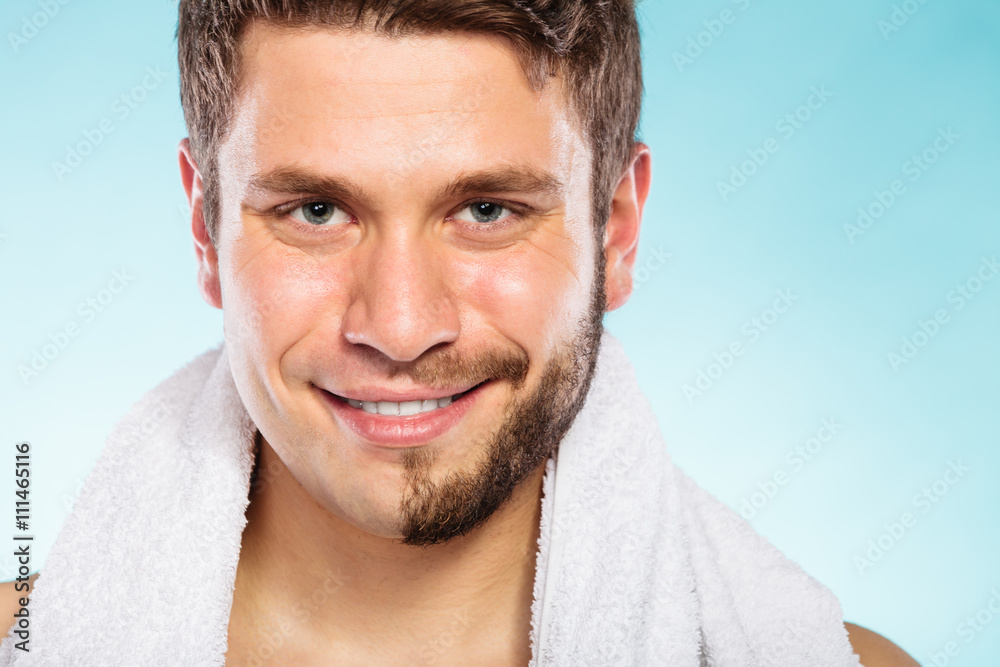 Fototapeta premium Happy man with half shaved face beard hair.
