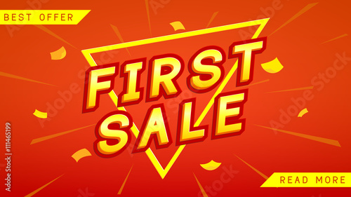 First sale web banner. Vector illustration.  Web page with discount advertising.