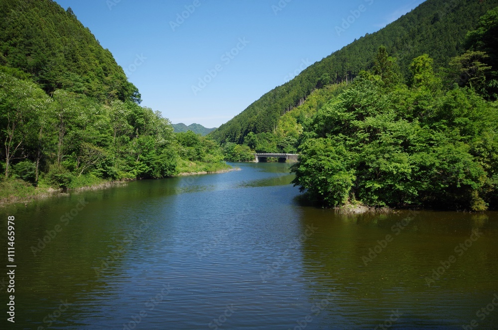 Fototapeta premium 山並みと湖