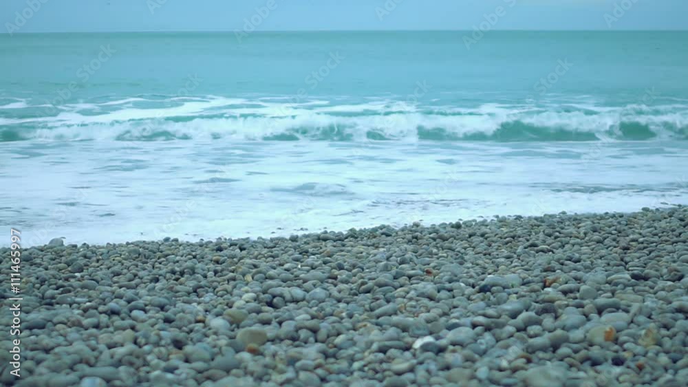 Endless ocean, foamy waves washing up on clean pebble beach, nature conservation Endless ocean, foamy waves washing up on clean pebble beach, nature conservation