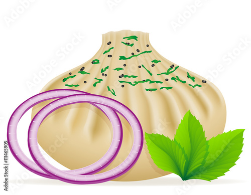 dumplings khinkali of dough with a filling and greens vector ill