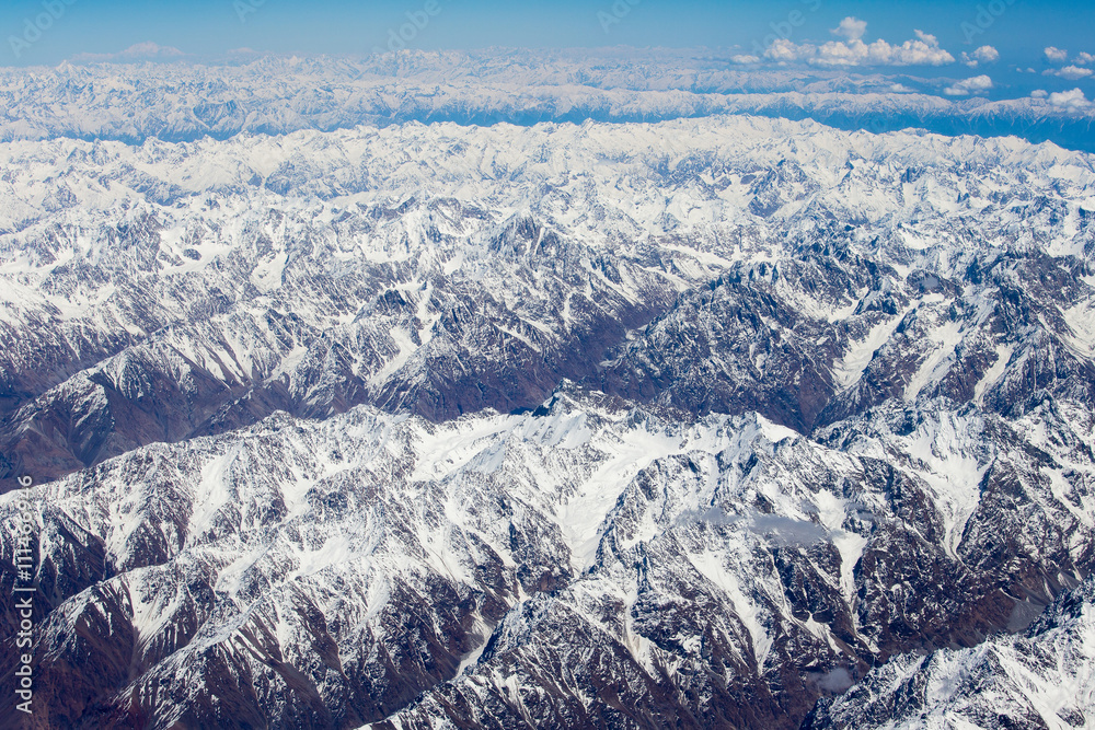 Top view of the Himalayan mountains in Tibet