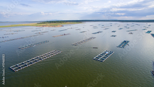 Aerial view ,fish coop, Fish cages ,Khonkean, Thailand photo