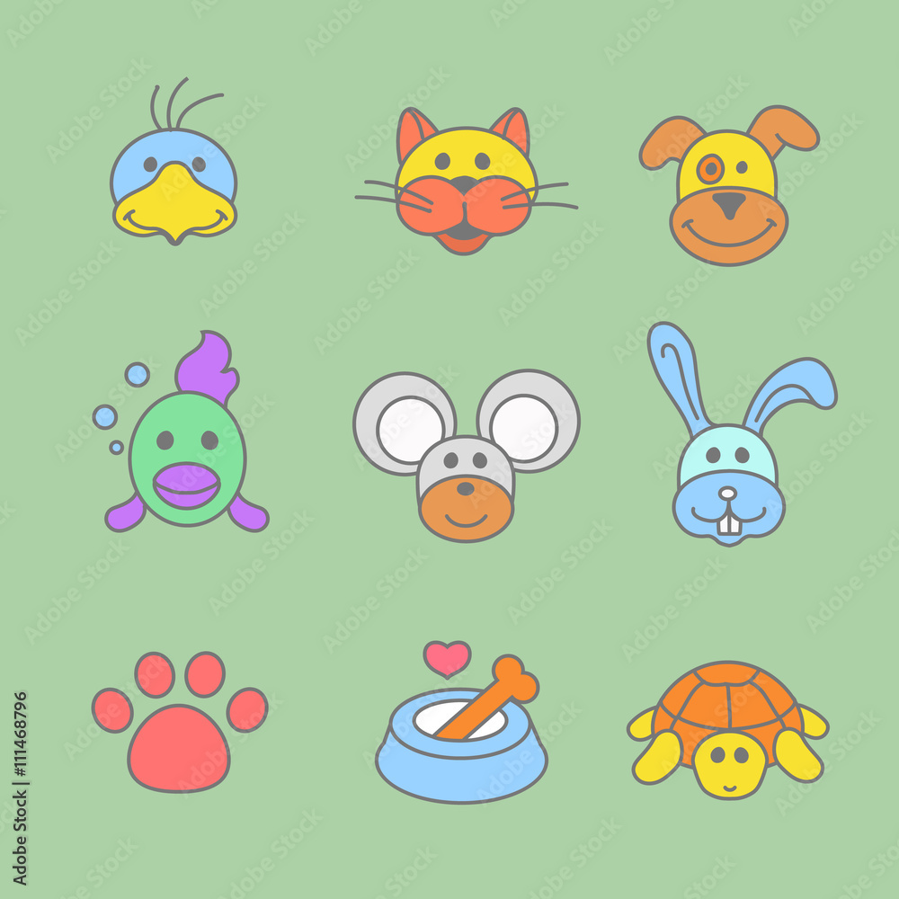 Pets icon set in line style