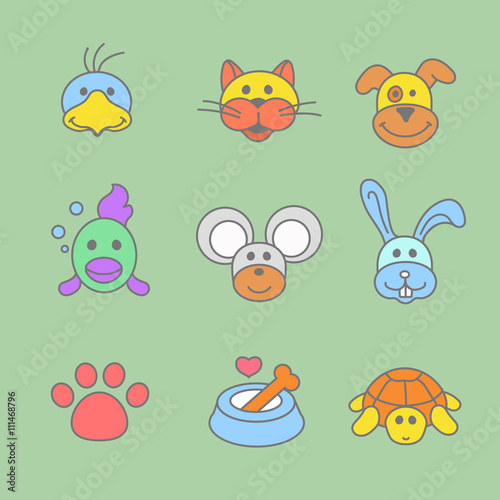 Pets icon set in line style