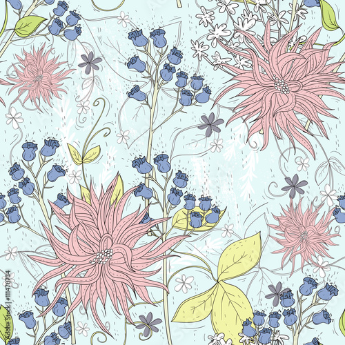 Cute seamless floral pattern. Background  with flowers. Vector i