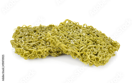 Dried green noodles Japanese style on white background