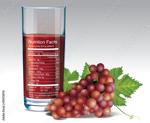 Vector nutrition facts of red grape juice