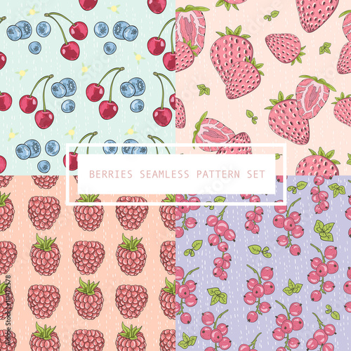 Seamless berries pattern set. Vector background with cherries, b