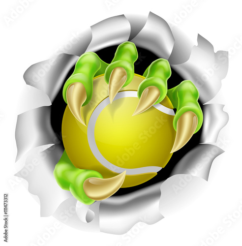 Claw with Tennis Ball Breaking out Of Background