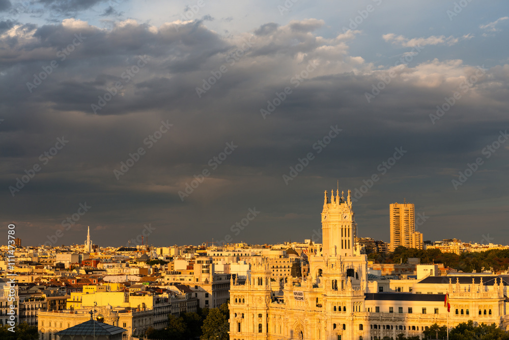 Aerial view of Madrid during the golden hour