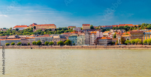 Modern and ancient buildings on the Danube River
