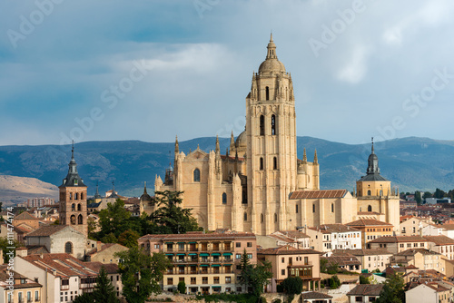 Cityscape of the medieval city of Segovia in Spain