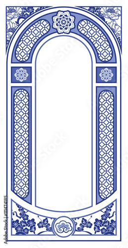 Vector blue Chinese decorative frame with space for text. Art no