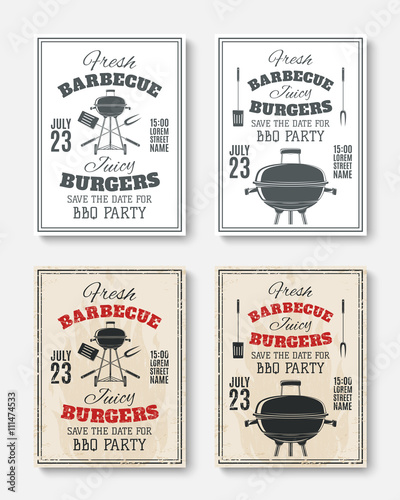 Set of four vintage barbecue party posters.