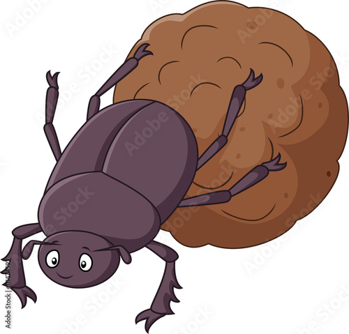 Dung Beetle with a Big Ball of Poop Cartoon