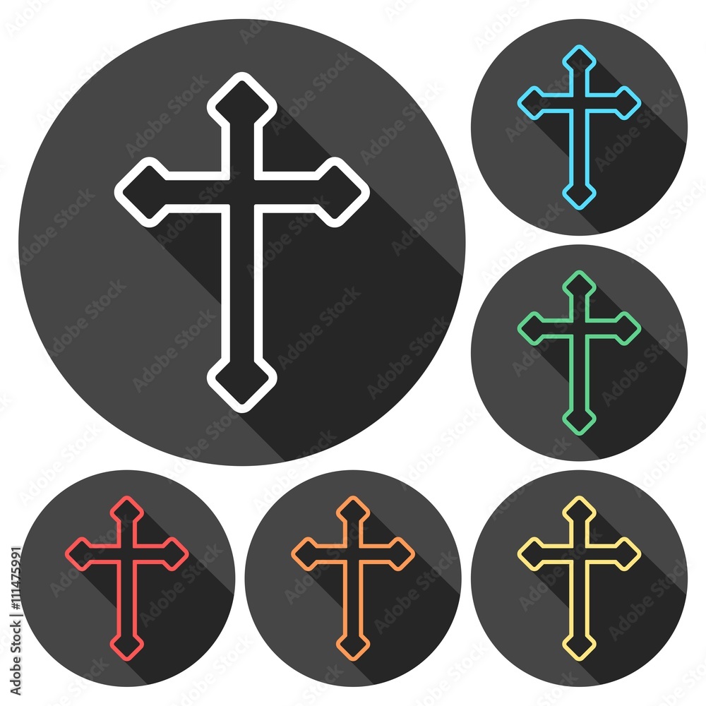 Decorative Christian cross icons set with long shadow Decorative Christian cross icons set with long shadow