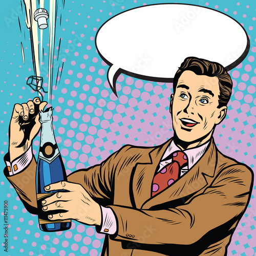 retro man opens champagne party celebration holiday