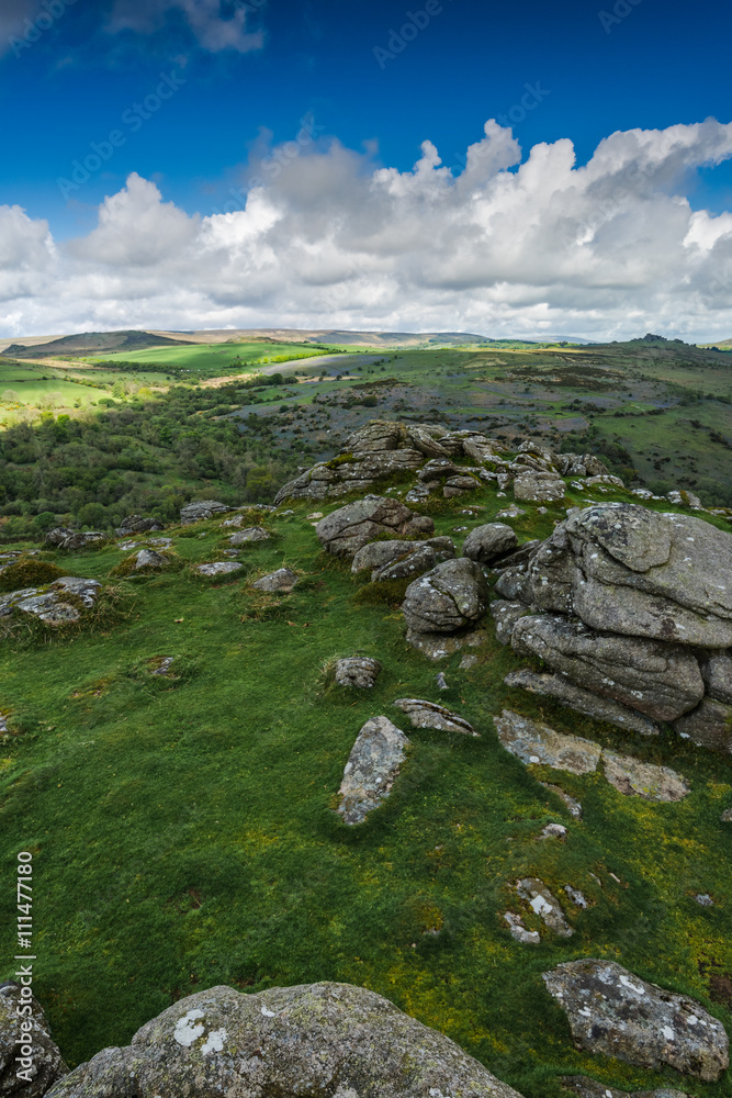 Rocky outcrop hills in Dartmoor, Devon, UK