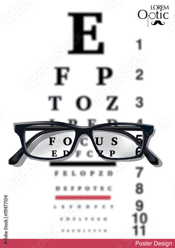 Vector Eyesight test chart with glasses close-up