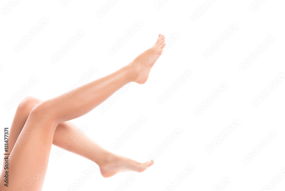 pretty female legs on white background. pretty female legs on white background.