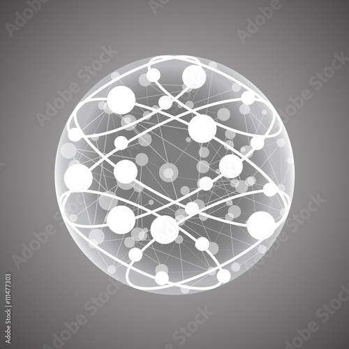 Global Network On Gray Background - Vector Illustration, Graphic Design. Point And Curve Constructed The Sphere