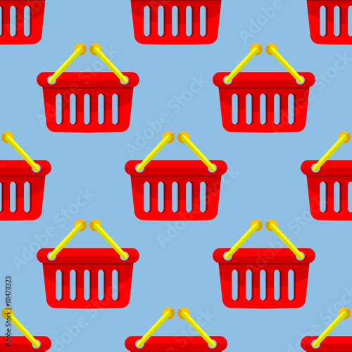 Icono plano patrón con cesta de la compra sobre fondo azul