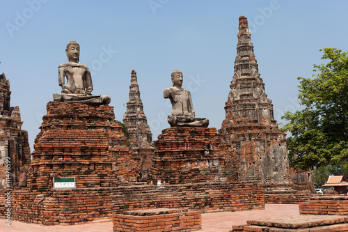 Ancient Buddha in Chaiwatthanaram Temple at ayutthaya historical park thailand