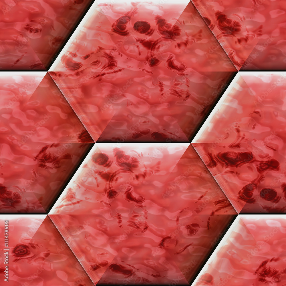 Abstract seamless pink, red and white marbled hexagonal pattern with veined structure Abstract seamless pink, red and white marbled hexagonal pattern with veined structure