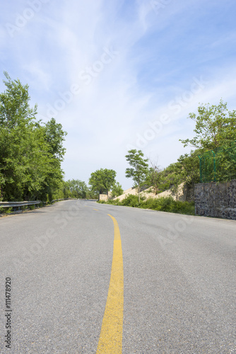 Driving on the long Road in nature.