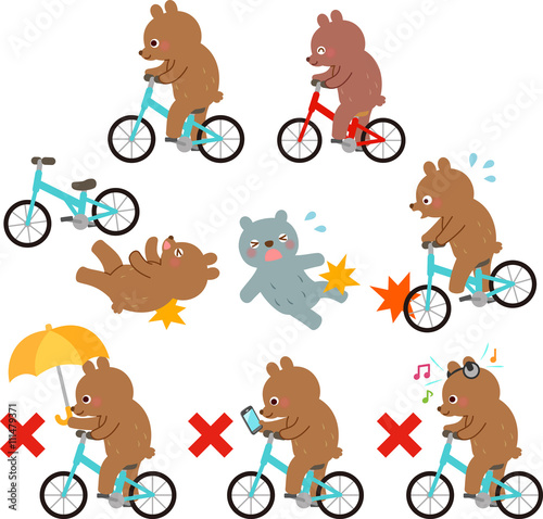 自転車のルール違反や事故のイラストセット