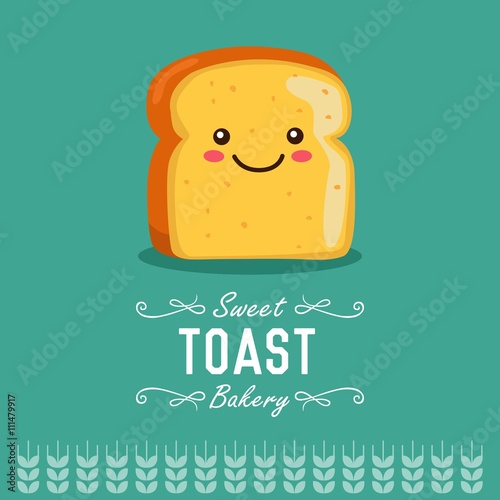 Fun cartoon toast. Bakery and pastry cartoon character. Vector illustration.   