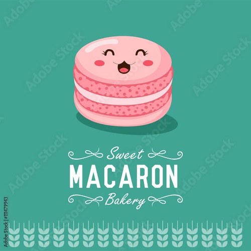 Fun cartoon macaron. Bakery and pastry cartoon character. Vector illustration.   