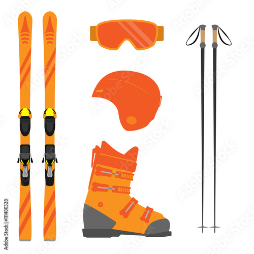 Items skier - sticks, mask, helmet, ski boots.