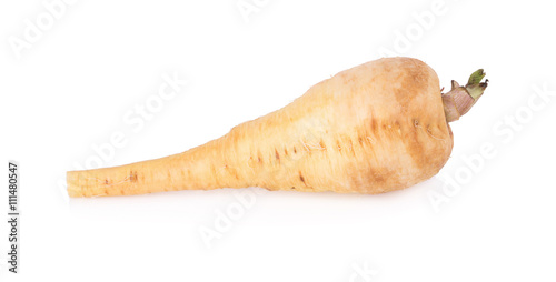 Fresh parsnip roots on a white background