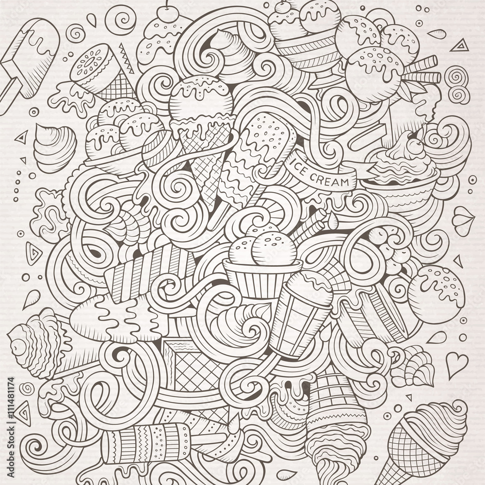 Cartoon hand-drawn doodles Ice Cream illustration Cartoon hand-drawn doodles Ice Cream illustration