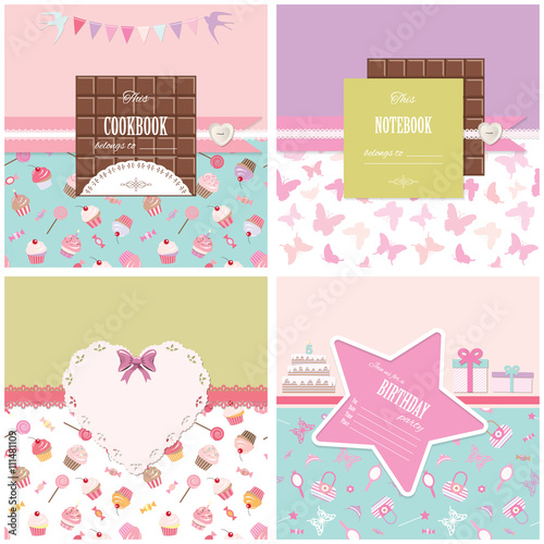 Cute templates for birthday, scrapbook, baby shower design.