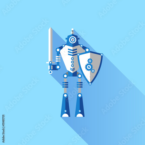 Vector illustration Robot knight with a sword
