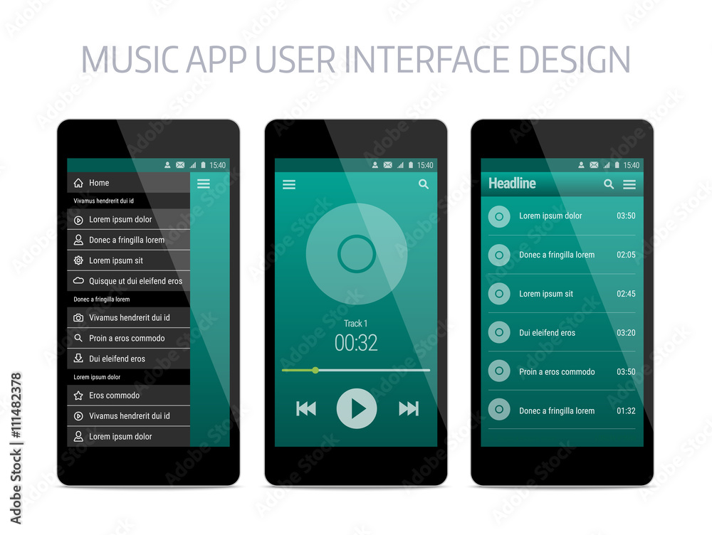Music modern app user interface design. Music modern app user interface design.