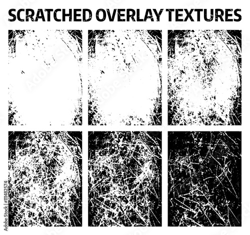 Set of scratched overlay grunge background textures
