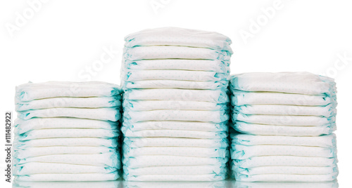 Stack of diapers isolated on  white background.
