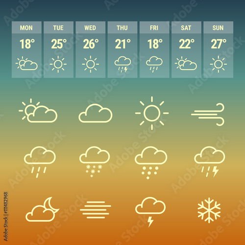 Weather forcast line icons on hot.