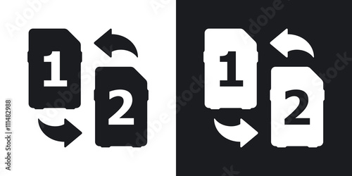 Change SIM cards icon, vector. Two-tone version on black and whi