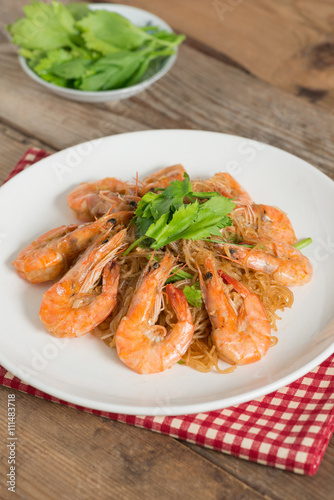 Baked shrimp vermicelli. Thai food.