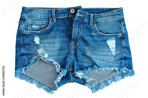 jeans short on a white background. front view.