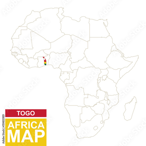 Africa contoured map with highlighted Togo.