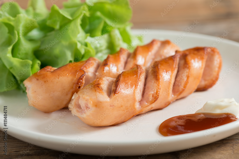 Grilled sausages and vegetable. Grilled sausages and vegetable.